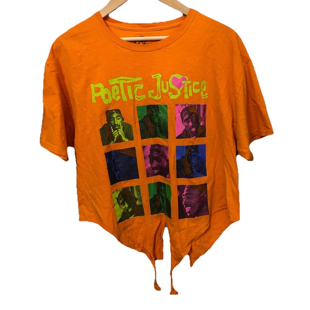 Poetic Justice Women's Size Medium ALTERED Orange Tupac Crew Neck T-Shirt 00142